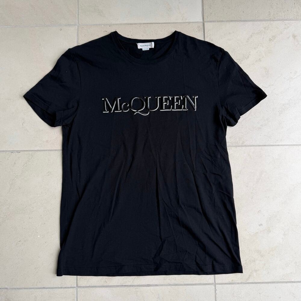 Alexander McQueen Black Logo T-Shirt XL Made in Italy Embossed McQueen Tee